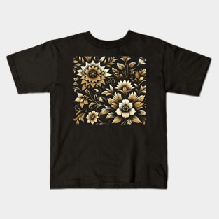 Gold Floral Illustration Kids T-Shirt